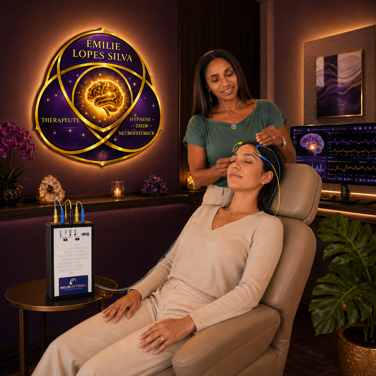 Séance de Neurofeedback dynamique avec capteurs NeurOptimal